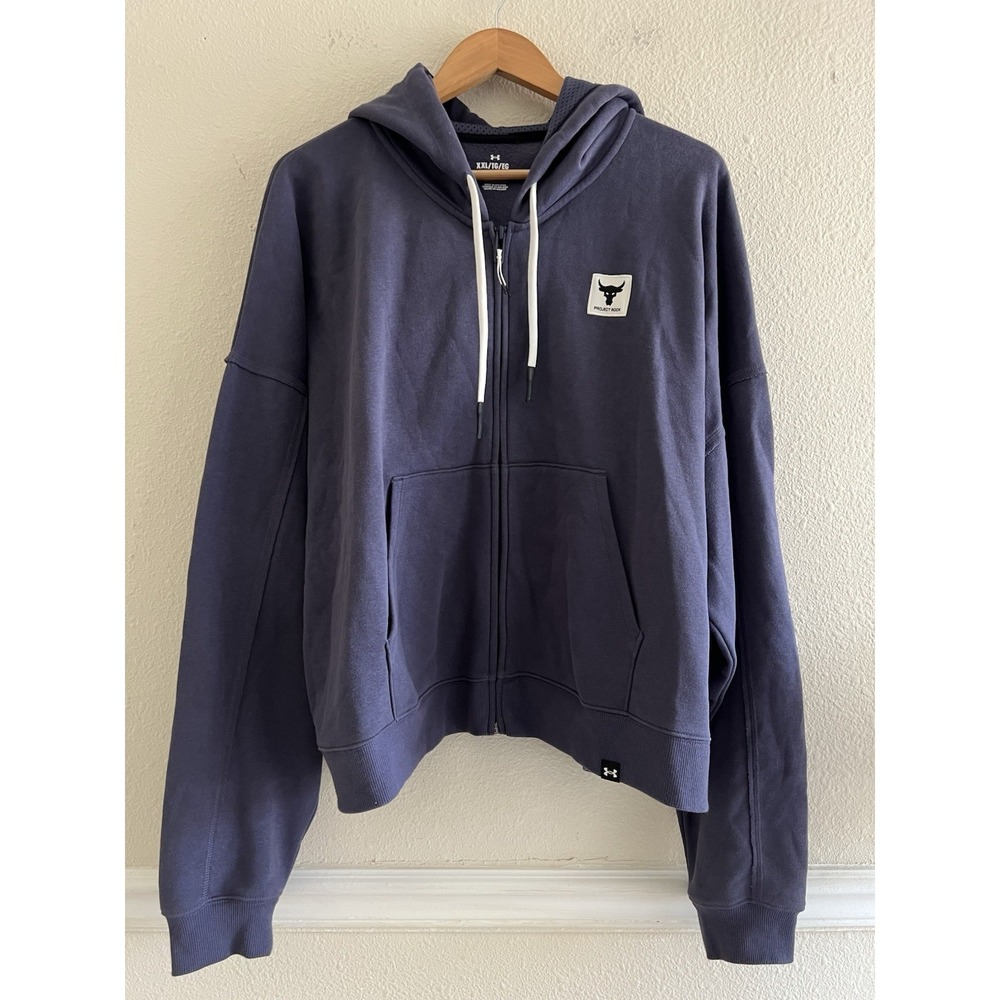 Under Armour Project Rock Womens XXL Full Zip Hoodie Brahma Bull Cropped Gym